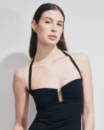ABITO TUBINO CORTO MATINEE IN MORBIDA LYCRA NERO CON DETTAGLIO IN METALLO - immagine 2