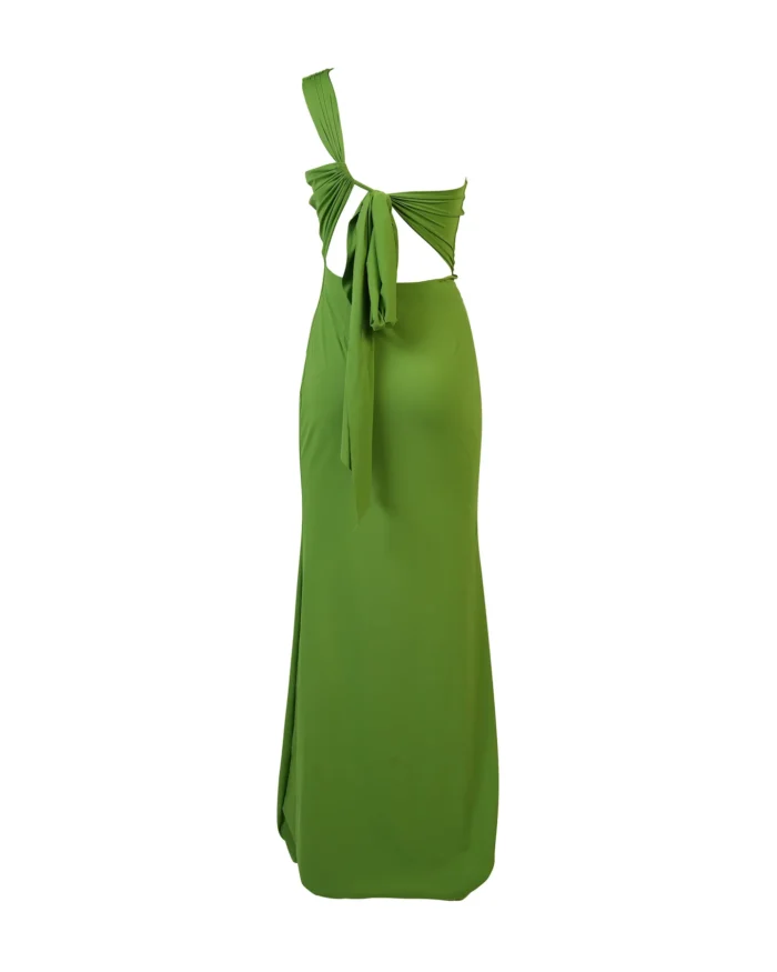 ABITO LUNGO MATINEE MONOSPALLA IN MORBIDA LYCRA VERDE - immagine 4