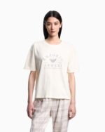 TSHIRT DONNA EMPORIO ARMANI LARGA COLOR AVORIO CON LOGO GRIGIO CHIARO - immagine 2
