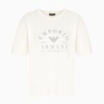 TSHIRT DONNA EMPORIO ARMANI LARGA NEL COLOR AVORIO CON LOGO GRIGIO CHIARO