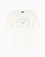 TSHIRT DONNA EMPORIO ARMANI LARGA NEL COLOR AVORIO CON LOGO GRIGIO CHIARO