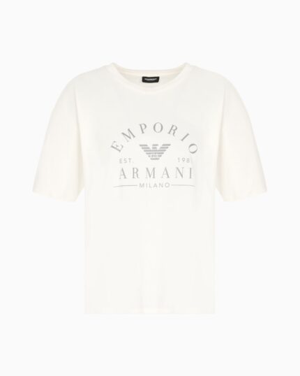 TSHIRT DONNA EMPORIO ARMANI LARGA NEL COLOR AVORIO CON LOGO GRIGIO CHIARO