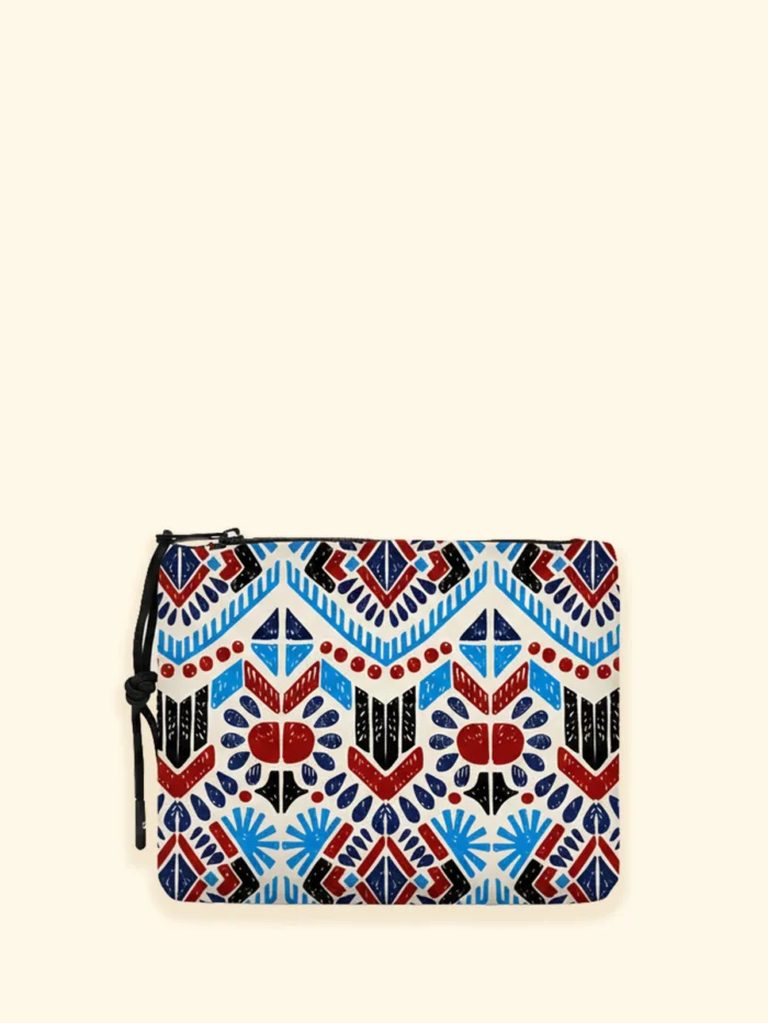 POCHETTE IN NEOPRENE EFFEK FANTASIA TURCHESE E COCCIO SU BASE PANNA - immagine 3