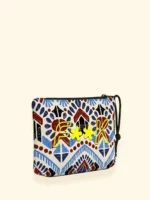 POCHETTE IN NEOPRENE EFFEK FANTASIA TURCHESE E COCCIO SU BASE PANNA - immagine 2