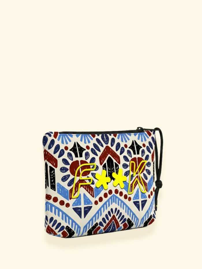 POCHETTE IN NEOPRENE EFFEK FANTASIA TURCHESE E COCCIO SU BASE PANNA - immagine 2