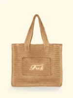 BORSA MARE EFFEK IN RAFIA DELLA COLLEZIONE ESTATE 2026. FODERATA CON LOGO RICAMATO NEL COLOR BEIGE NATURALE