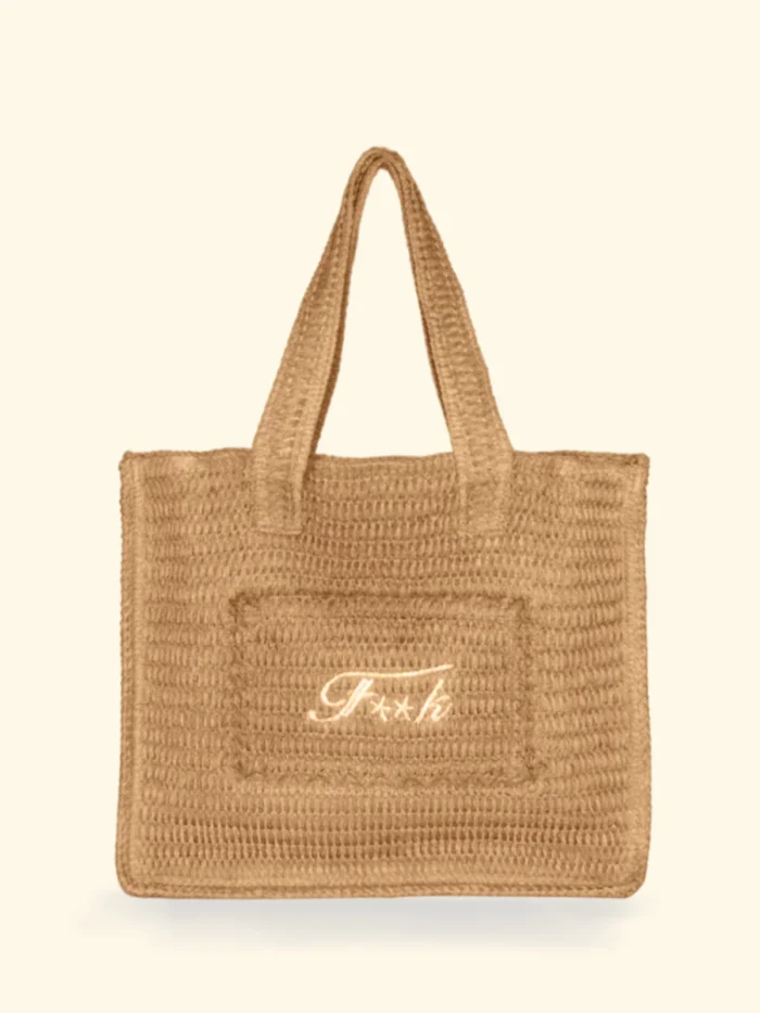BORSA MARE EFFEK IN RAFIA DELLA COLLEZIONE ESTATE 2026. FODERATA CON LOGO RICAMATO NEL COLOR BEIGE NATURALE