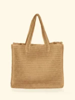 BORSA MARE EFFEK IN RAFIA FODERATA CON LOGO RICAMATO NEL COLORE BEIGE NATURALE - immagine 3