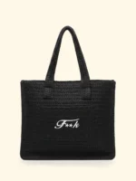 BORSA MARE EFFEK IN RAFIA DELLA COLLEZIONE ESTATE 2026. FODERATA CON LOGO RICAMATO NEL COLORE NERO