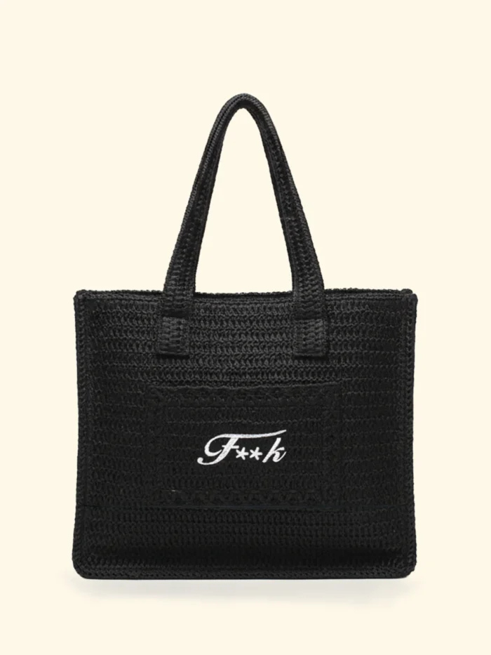 BORSA MARE EFFEK IN RAFIA DELLA COLLEZIONE ESTATE 2026. FODERATA CON LOGO RICAMATO NEL COLORE NERO