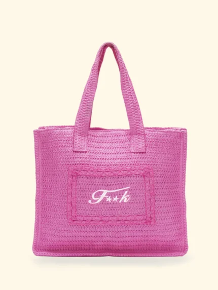 BORSA MARE EFFEK IN RAFIA DELLA COLLEZIONE ESTATE 2026. FODERATA CON LOGO RICAMATO NEL COLORE FUCSIA