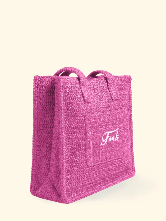 BORSA MARE EFFEK IN RAFIA FODERATA CON LOGO RICAMATO NEL COLORE FUCSIA - immagine 2