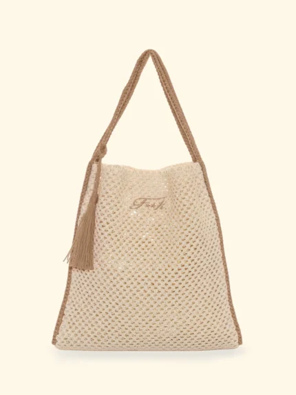 BORSA MARE EFFEK IN RAFIA NON FODERATA RETTANGOLARE COLOR BEIGE CHIARO CON PROFILI BEIGE SCURI