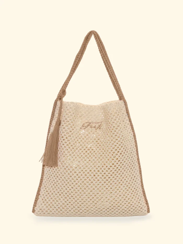 BORSA MARE EFFEK IN RAFIA NON FODERATA RETTANGOLARE COLOR BEIGE CHIARO CON PROFILI BEIGE SCURI