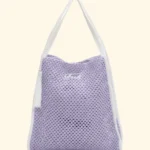 BORSA MARE EFFEK IN RAFIA NON FODERATA RETTANGOLARE COLOR LILLA CON PROFILI BIANCHI