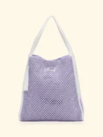 BORSA MARE EFFEK IN RAFIA NON FODERATA RETTANGOLARE COLOR LILLA CON PROFILI BIANCHI