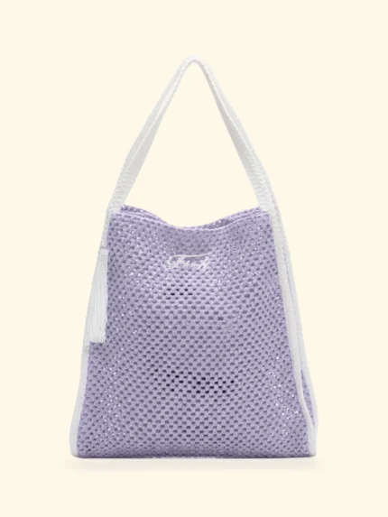 BORSA MARE EFFEK IN RAFIA NON FODERATA RETTANGOLARE COLOR LILLA CON PROFILI BIANCHI