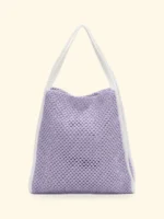BORSA MARE EFFEK IN RAFIA RETTANGOLARE NON FODERATA LILLA CON PROFILI BIANCHI - immagine 3