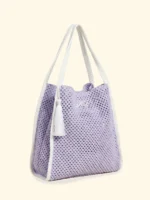 BORSA MARE EFFEK IN RAFIA RETTANGOLARE NON FODERATA LILLA CON PROFILI BIANCHI - immagine 2