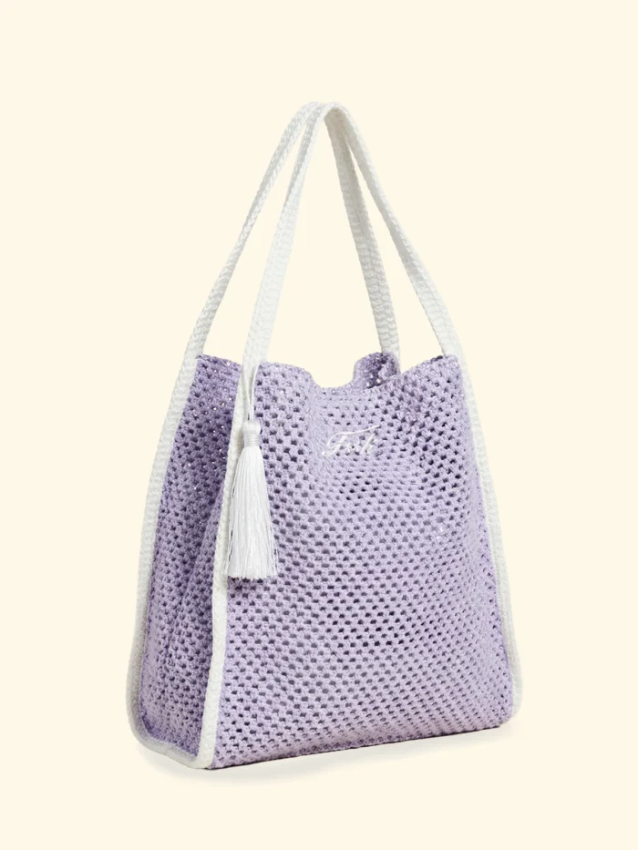 BORSA MARE EFFEK IN RAFIA RETTANGOLARE NON FODERATA LILLA CON PROFILI BIANCHI - immagine 2