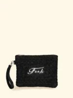 POCHETTE MARE EFFEK IN RAFIA CON LOGO RICAMATO DELLA COLLEZIONE ESTATE 2026. COLOR NERA