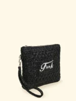 POCHETTE MARE EFFEK IN RAFIA CON LOGO RICAMATO COLOR NERA - immagine 2