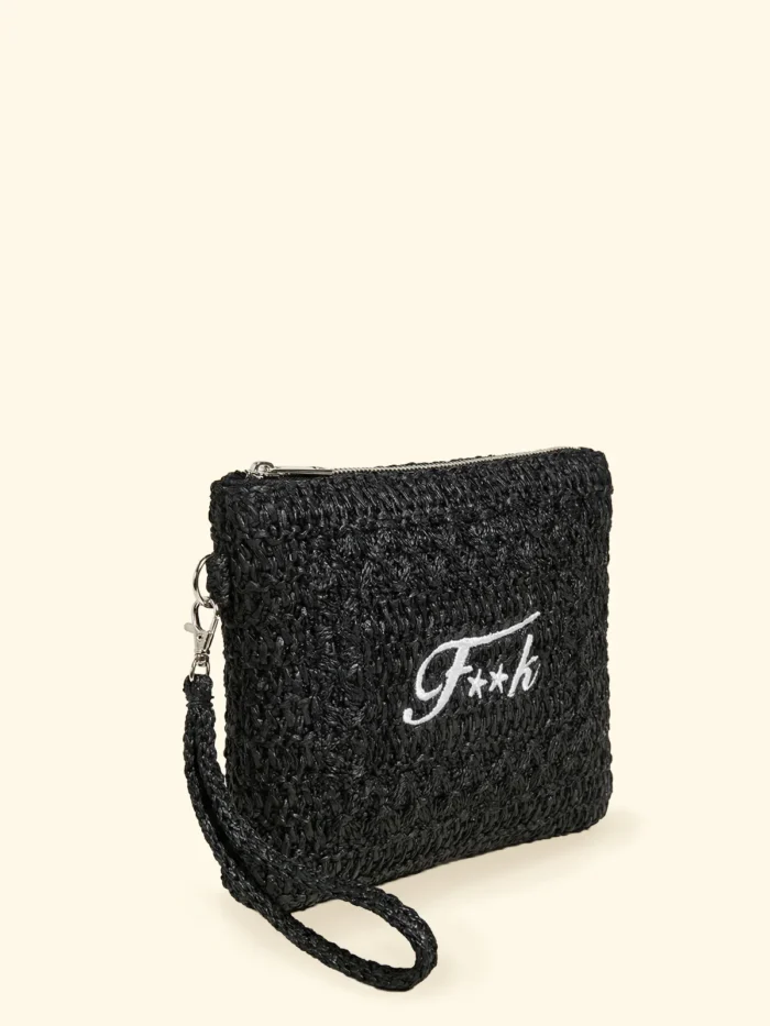 POCHETTE MARE EFFEK IN RAFIA CON LOGO RICAMATO COLOR NERA - immagine 2