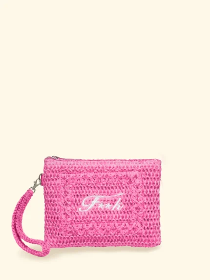 POCHETTE MARE EFFEK IN RAFIA CON LOGO RICAMATO DELLA COLLEZIONE ESTATE 2026. COLOR FUCSIA