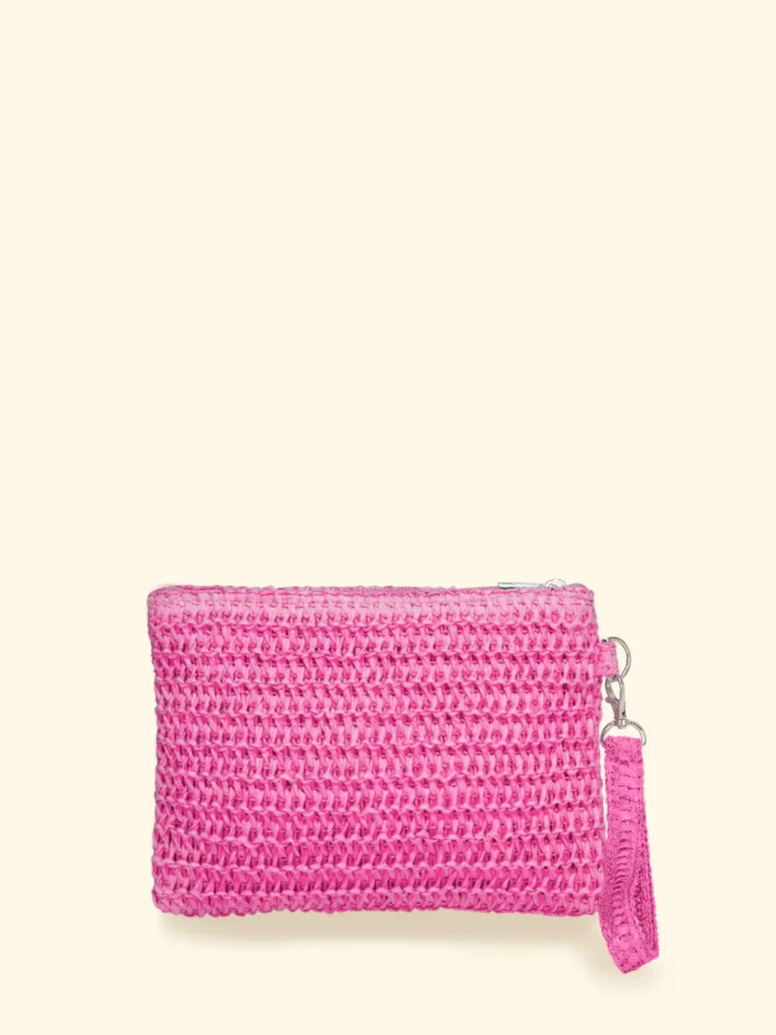 POCHETTE MARE EFFEK IN RAFIA CON LOGO RICAMATO COLOR FUCSIA - immagine 3