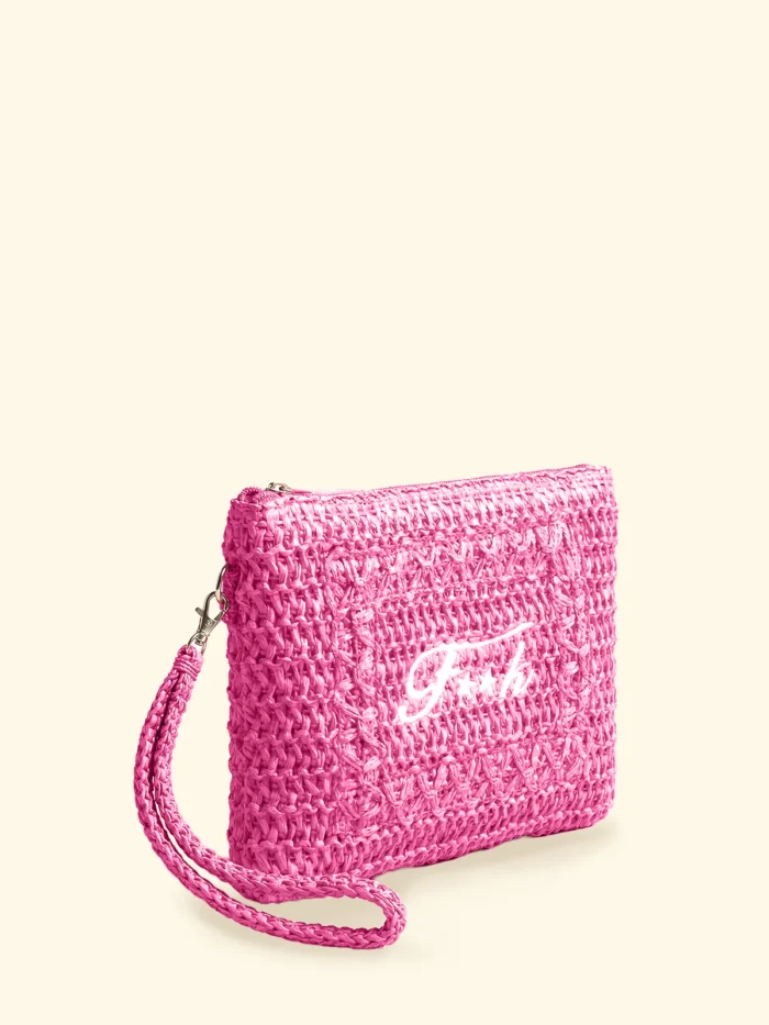 POCHETTE MARE EFFEK IN RAFIA CON LOGO RICAMATO COLOR FUCSIA - immagine 2