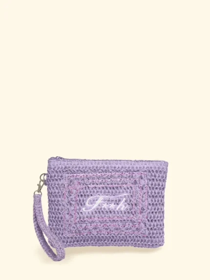 POCHETTE MARE EFFEK IN RAFIA CON LOGO RICAMATO DELLA COLLEZIONE ESTATE 2026. COLOR LILLA