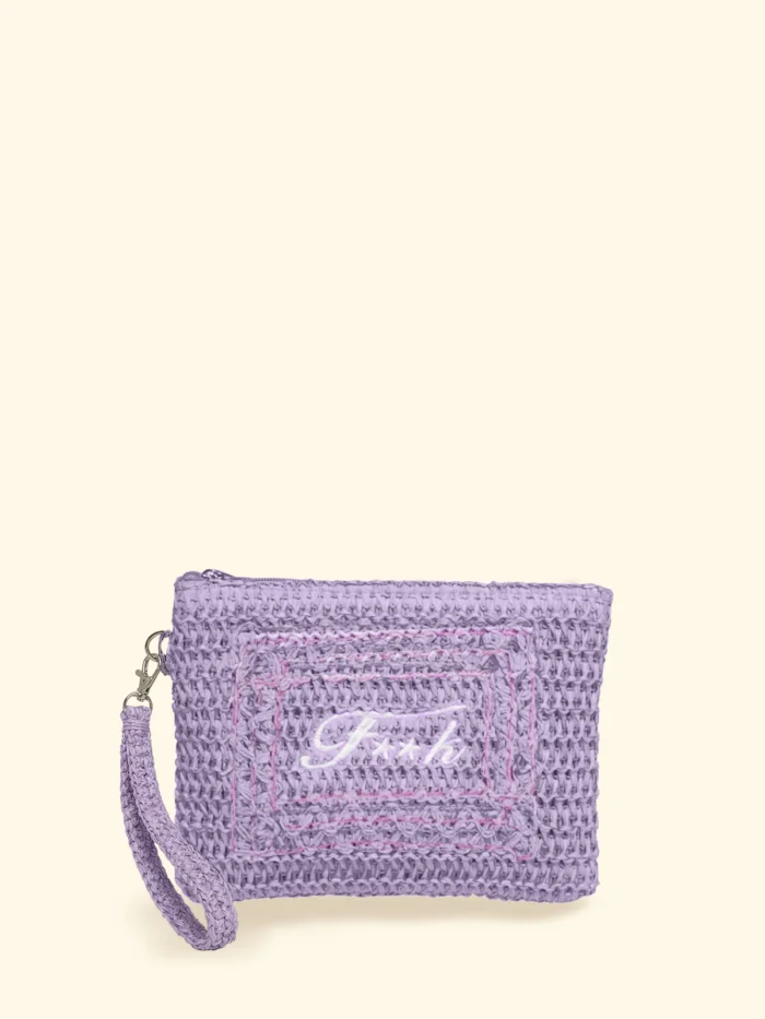 POCHETTE MARE EFFEK IN RAFIA CON LOGO RICAMATO DELLA COLLEZIONE ESTATE 2026. COLOR LILLA