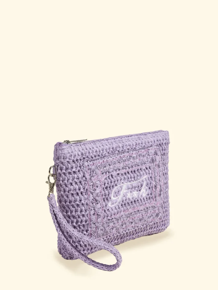 POCHETTE MARE EFFEK IN RAFIA CON LOGO RICAMATO COLOR LILLA - immagine 2