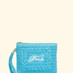 POCHETTE MARE EFFEK IN RAFIA CON LOGO RICAMATO DELLA COLLEZIONE ESTATE 2026. COLOR TURCHESE