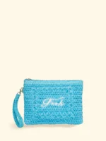 POCHETTE MARE EFFEK IN RAFIA CON LOGO RICAMATO DELLA COLLEZIONE ESTATE 2026. COLOR TURCHESE