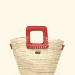 BORSINA RAFIA EFFEK DELLA STAGIONE ESTATE 2026. RAFIA BEIGE CHIARO CON MANICI E TRACOLLA IN ECOPELLE ARANCIO