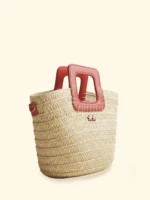 BORSINA EFFEK IN RAFIA BEIGE CHIARA CON MANICI IN ECOPELLE ARANCIO E TRACOLLA - immagine 2