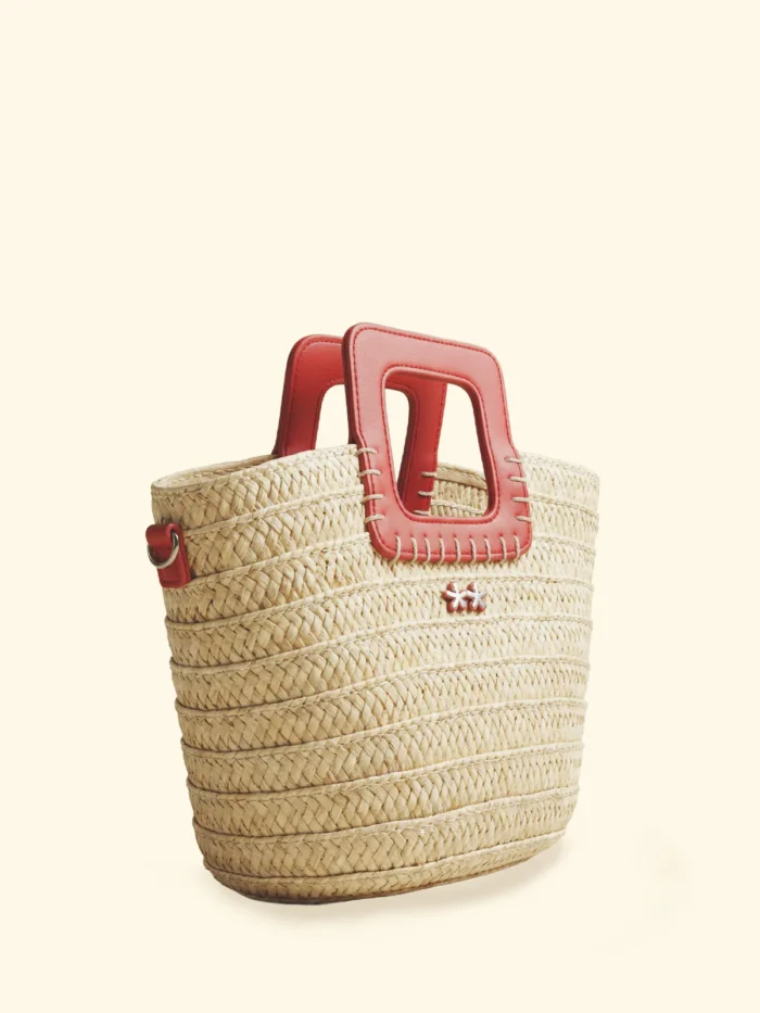 BORSINA EFFEK IN RAFIA BEIGE CHIARA CON MANICI IN ECOPELLE ARANCIO E TRACOLLA - immagine 2