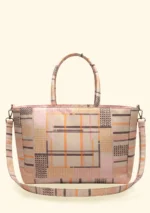 BORSONE MARE EFFEK IN CANVA CON TRACOLLA BASE BEIGE CON FANTASIA GEOMETRICA MARRONE E ARANCIO - immagine 3