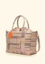 BORSONE MARE EFFEK IN CANVA CON TRACOLLA BASE BEIGE CON FANTASIA GEOMETRICA MARRONE E ARANCIO - immagine 2