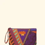 POCHETTE EFFEK IN TELA DELLA COLLEZIONE ESTATE 2026. FANTASIA VIOLA, VERDE E MARRONE CON STELLA