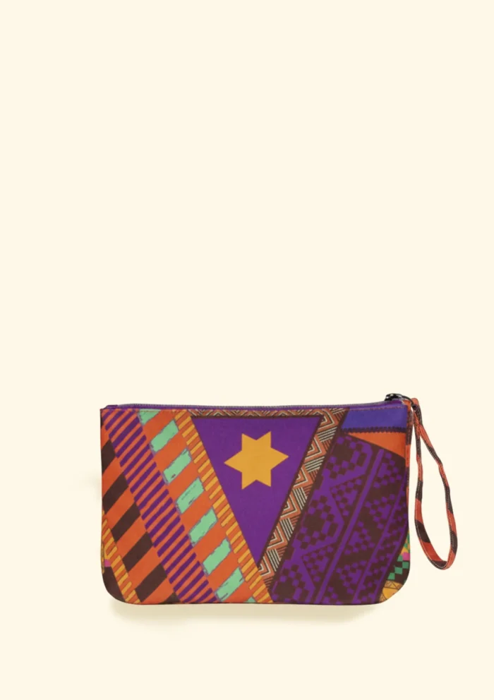 POCHETTE EFFEK IN TELA FANTASIA VIOLA, VERDE E MARRONE CON STELLA - immagine 3