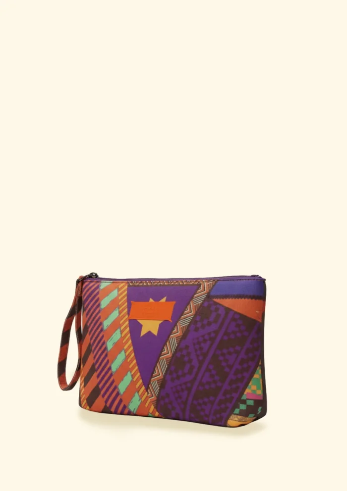 POCHETTE EFFEK IN TELA FANTASIA VIOLA, VERDE E MARRONE CON STELLA - immagine 2