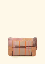 POCHETTE EFFEK IN TELA FANTASIA RIGHINE ARANCIO E MARRONE SU BASE BEIGE - immagine 3