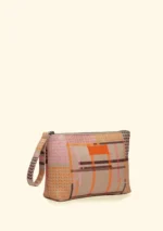 POCHETTE EFFEK IN TELA FANTASIA RIGHINE ARANCIO E MARRONE SU BASE BEIGE - immagine 2