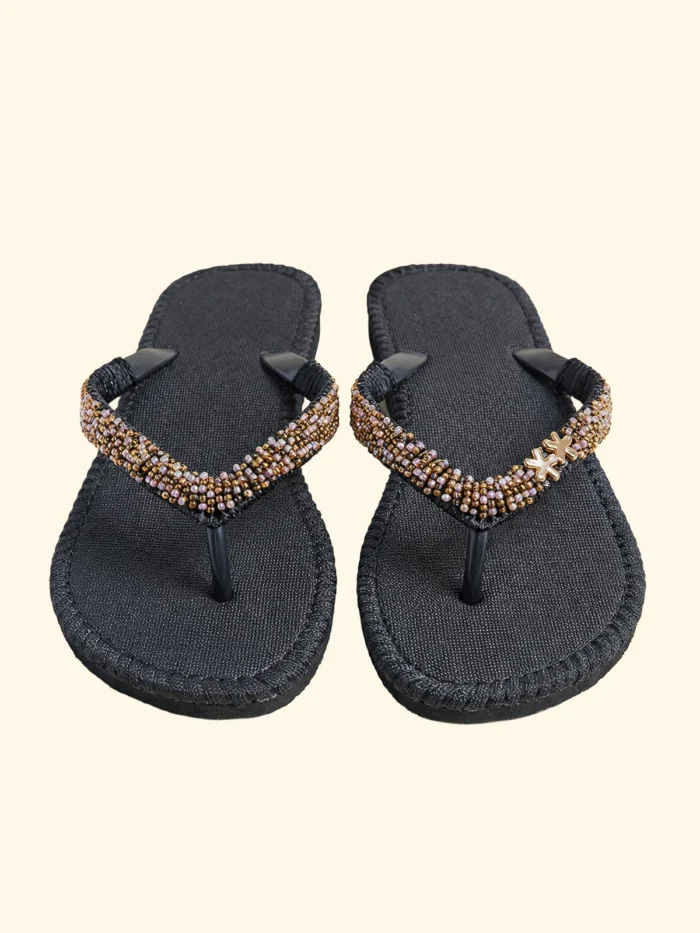 INFRADITO DONNA EFFEK IN GOMMA NERA CON PERLINE COLORATE - immagine 2