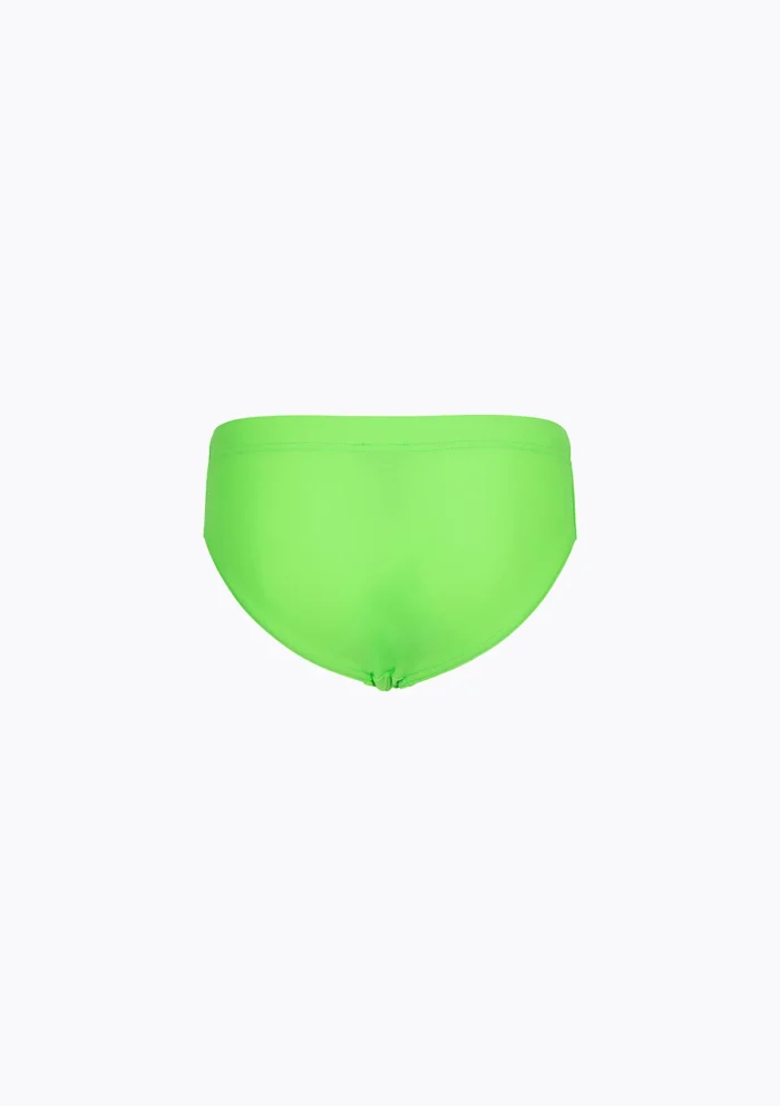 COSTUME BIMBO EFFEK DELLA STAGIONE ESTATE 2026. SLIP A TINTA UNITA COLOR VERDE FLUO