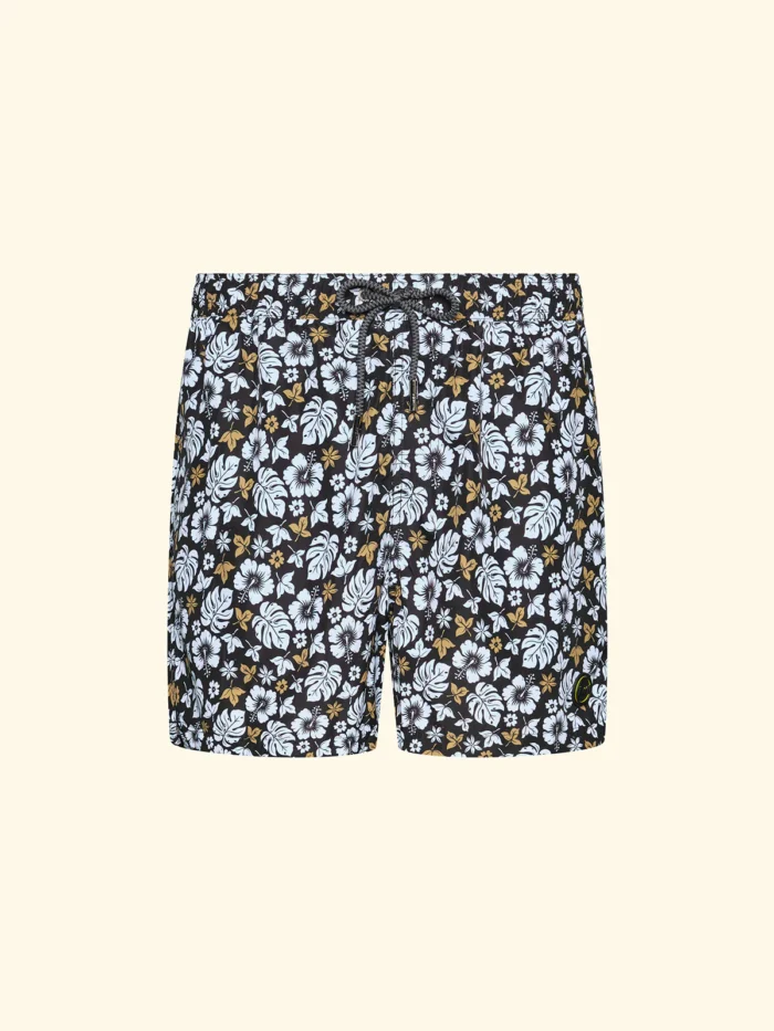 COSTUME UOMO EFFEK A PANTALONCINO FANTASIA FIORI BEIGE SU BASE NERA - immagine 3