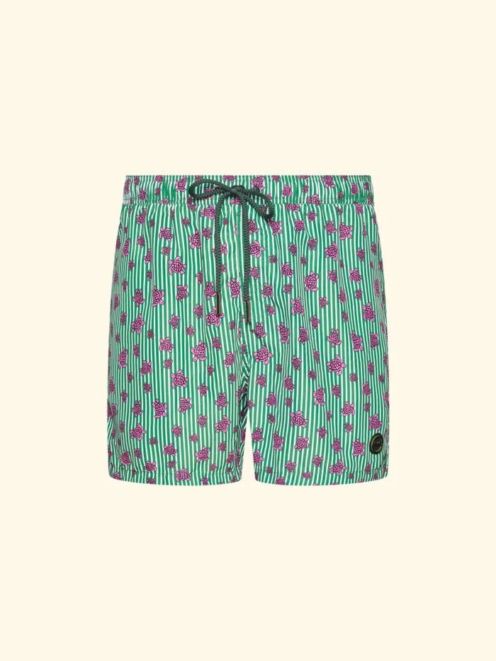 COSTUME UOMO EFFEK PANTALONCINO A RIGHINE BIANCHE E VERDI CON TARTARUGHINE FUCSIA - immagine 3