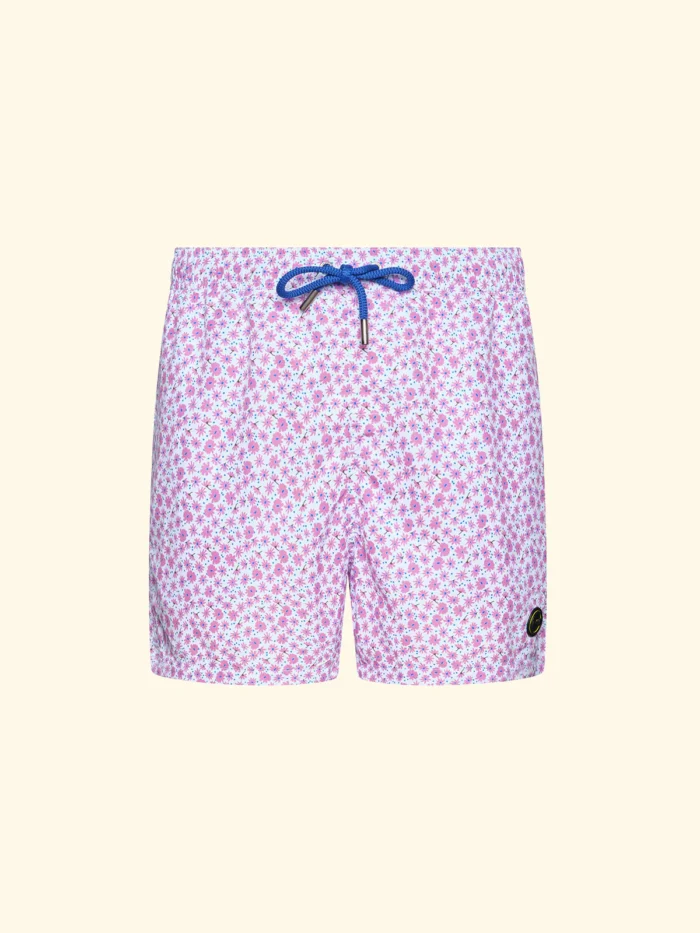 COSTUME UOMO EFFEK A PANTALONCINO BASE BIANACA CON MINI FIORELLINI LILLA - immagine 3